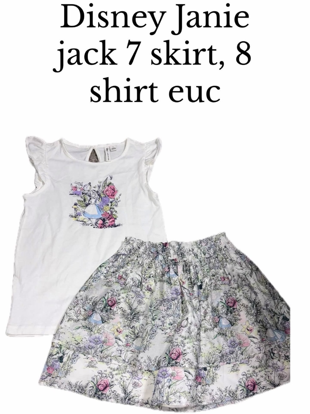 Janie and jack size 7/8 Alice in wonderland skirt shirt set